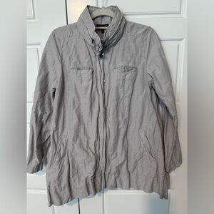 Eileen Fisher S Gray Crinkled Jacket. Tuck away hood